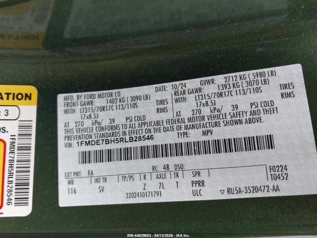 44829803 :رقم المزاد ، 1FMDE7BH5RLB28546 vin ، 2024 Ford Bronco Big Bend مزاد بيع