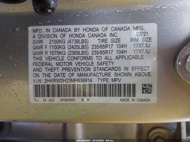 2021 Honda Cr-v Awd Lx მანქანა იყიდება აუქციონზე, vin: 2HKRW2H23MH636914, აუქციონის ნომერი: 44829820