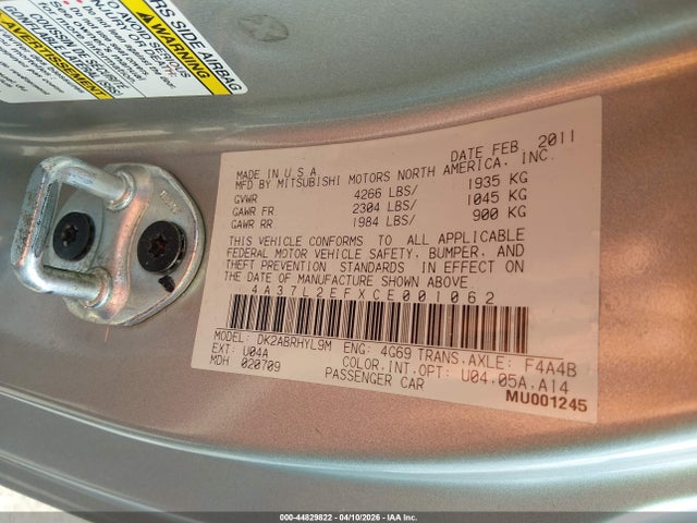 Aukcja sprzedaży 2012 Mitsubishi Eclipse Spyder Gs Sport, vin: 4A37L2EFXCE001062, numer aukcji: 44829822