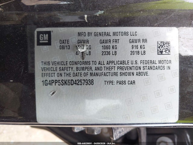 Aukcja sprzedaży 2013 Buick Verano, vin: 1G4PP5SK6D4257938, numer aukcji: 44829891