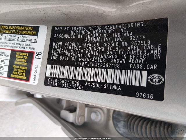 4T4BF1FKXER392198 Toyota CAMRY LE