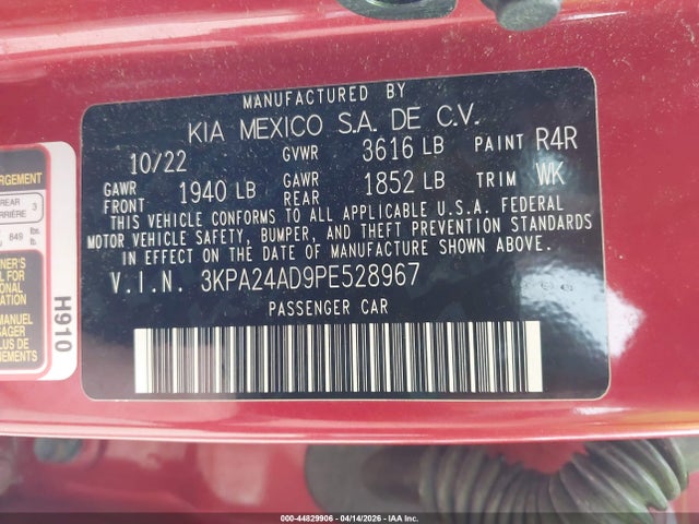Продажа на аукционе авто 2023 Kia Rio S, vin: 3KPA24AD9PE528967, номер лота: 44829906
