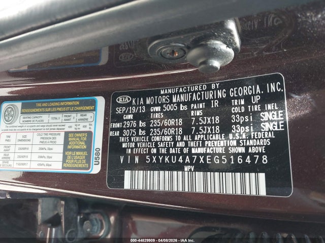 Продажа на аукционе авто 2014 Kia Sorento Ex V6, vin: 5XYKU4A7XEG516478, номер лота: 44829909