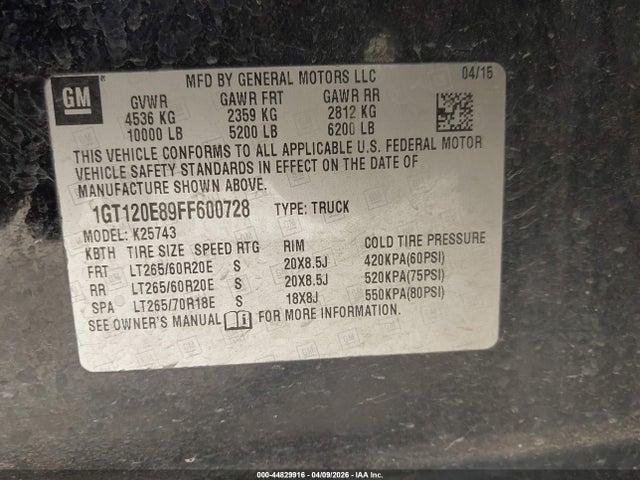 Aukcja sprzedaży 2015 Gmc Sierra 2500hd Denali, vin: 1GT120E89FF600728, numer aukcji: 44829916
