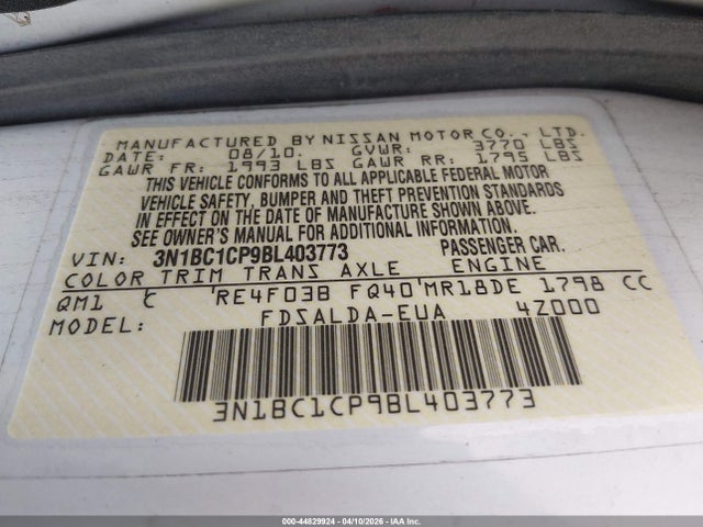 Aukcja sprzedaży 2011 Nissan Versa 1.8s, vin: 3N1BC1CP9BL403773, numer aukcji: 44829924