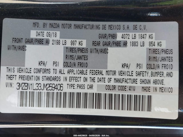 3MZBN1L33JM259406 Mazda Mazda3 Touring