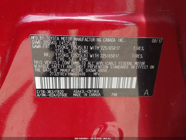 2T3ZFREV1HW403488 Toyota RAV4 LE