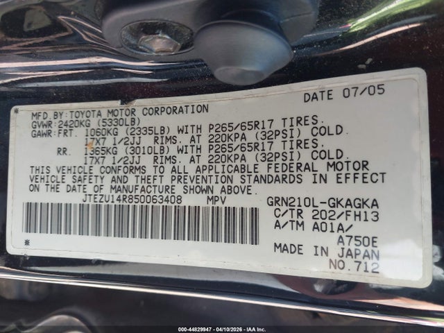 2005 TOYOTA 4RUNNER JTEZU14R850063408 Photo 8