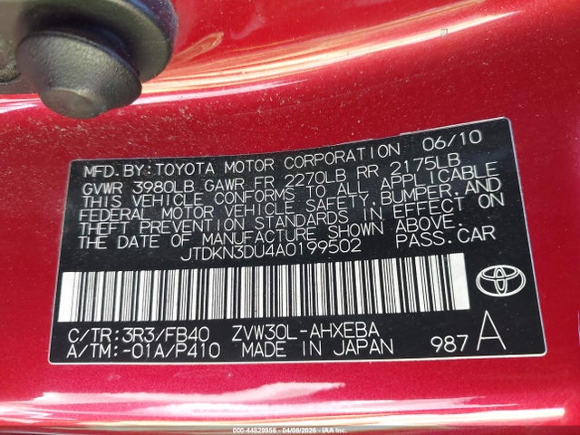 2010 TOYOTA PRIUS JTDKN3DU4A0199502 Photo 8