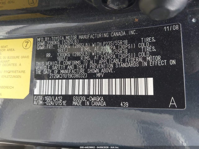 Продажа на аукционе авто 2009 Lexus Rx 350, vin: 2T2GK31U19C080323, номер лота: 44829982