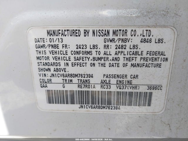 Aukcja sprzedaży 2013 Infiniti G37x, vin: JN1CV6AR8DM762394, numer aukcji: 44829990