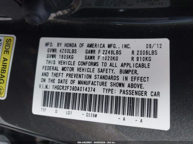 Aukcja sprzedaży 2013 Honda Accord Lx, vin: 1HGCR2F38DA014374, numer aukcji: 44829991