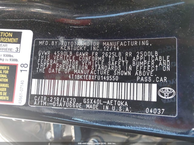 Продаж на аукціоні авто 2015 Toyota Avalon Xle Touring Se, vin: 4T1BK1EBXFU149550, номер лоту: 44830002