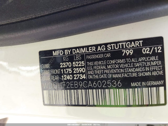 44830007 :رقم المزاد ، WDDHF2EB9CA602536 vin ، 2012 Mercedes-benz E 350 Bluetec مزاد بيع
