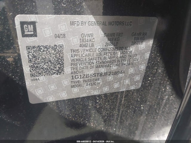 44830012 :رقم المزاد ، 1G1ZB5ST8JF218944 vin ، 2018 Chevrolet Malibu 1ls مزاد بيع
