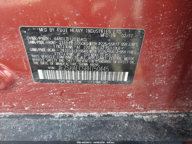 Продаж на аукціоні авто 2011 Subaru Forester 2.5x Limited, vin: JF2SHAEC5BH750445, номер лоту: 44830013
