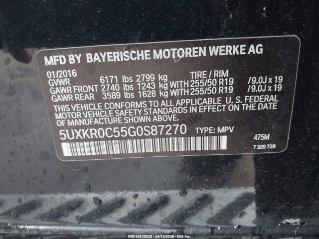 44830029 :رقم المزاد ، 5UXKR0C55G0S87270 vin ، 2016 Bmw X5 Xdrive35i مزاد بيع