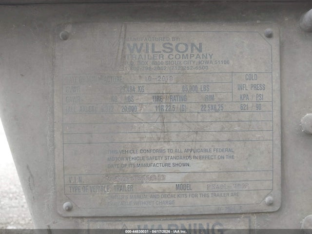 2020 Wilson Trailer მანქანა იყიდება აუქციონზე, vin: 1W16532A8L5558453, აუქციონის ნომერი: 44830031
