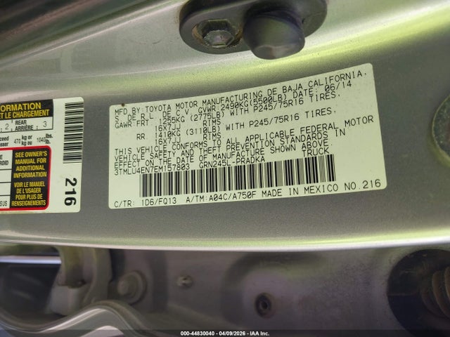 Toyota Tacoma Base V6 2014 3TMLU4EN7EM157803 Image 9