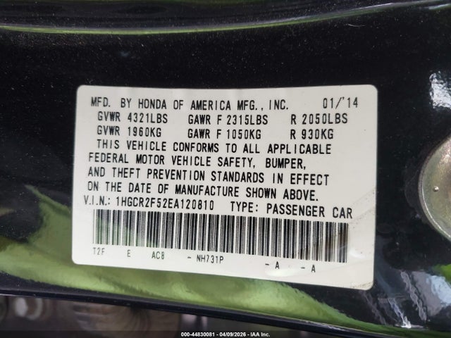 Продаж на аукціоні авто 2014 Honda Accord Sport, vin: 1HGCR2F52EA120810, номер лоту: 44830081