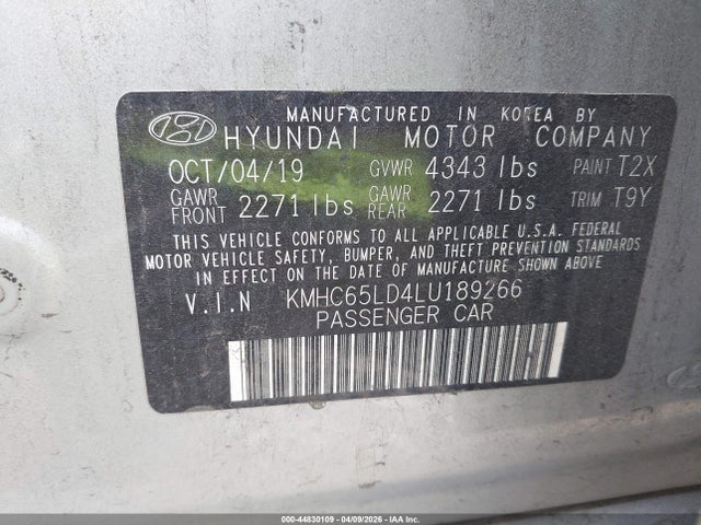 Продаж на аукціоні авто 2020 Hyundai Ioniq Plug-in Hybrid Se, vin: KMHC65LD4LU189266, номер лоту: 44830109