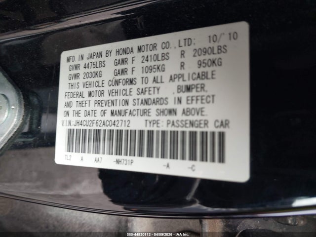 44830112 :رقم المزاد ، JH4CU2F62AC042712 vin ، 2010 Acura Tsx 2.4 مزاد بيع