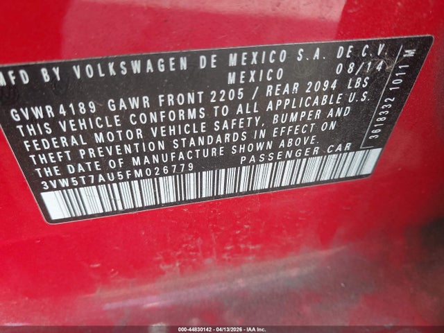 3VW5T7AU5FM026779 Volkswagen Golf Gti 2.0t S 4-door