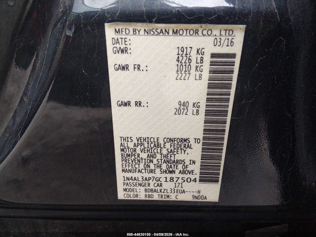 1N4AL3AP7GC187504 Nissan Altima 2.5 Sv