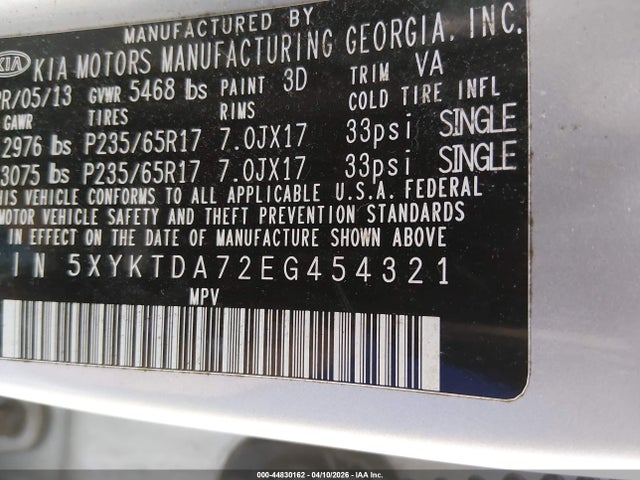 2014 KIA SORENTO 5XYKTDA72EG454321 Photo 8