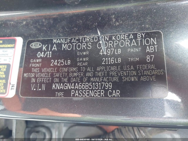 Продажа на аукционе авто 2011 Kia Optima Ex Turbo, vin: KNAGN4A66B5131799, номер лота: 44830168