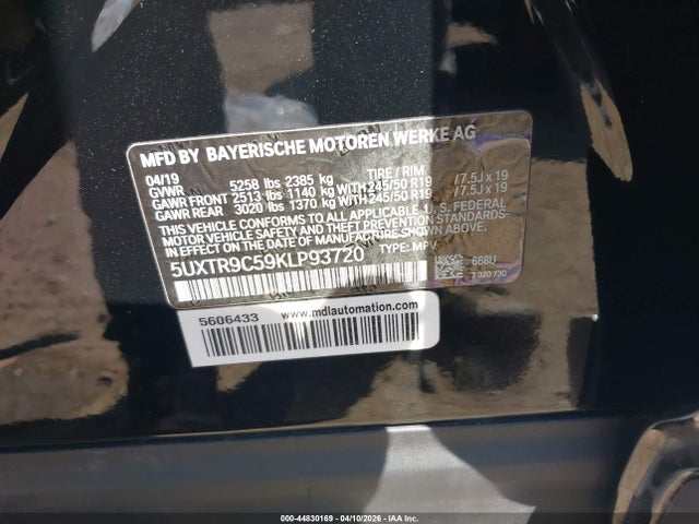 Aukcja sprzedaży 2019 Bmw X3 Xdrive30i, vin: 5UXTR9C59KLP93720, numer aukcji: 44830169