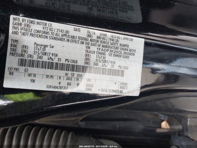 Ford FOCUS SE 2016 1FADP3K25GL360859 Image 9