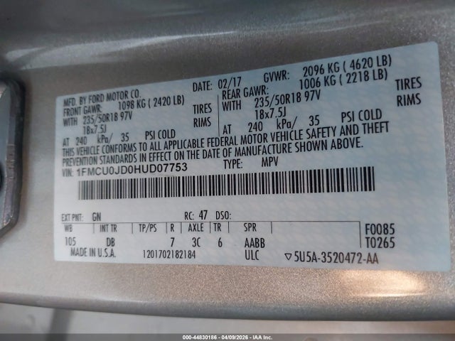 Ford Escape Titanium 2017 1FMCU0JD0HUD07753 Image 9