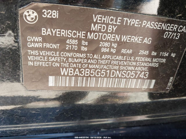 2013 BMW 328I WBA3B5G51DNS05743 Photo 8