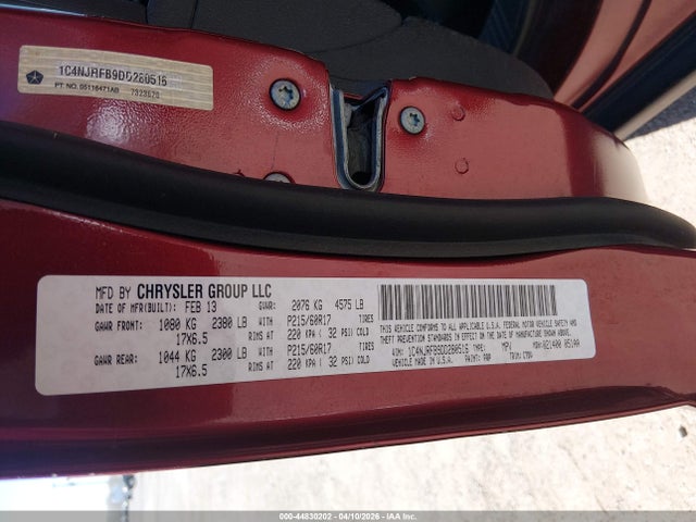 2013 Jeep Patriot Latitude მანქანა იყიდება აუქციონზე, vin: 1C4NJRFB9DD280516, აუქციონის ნომერი: 44830202