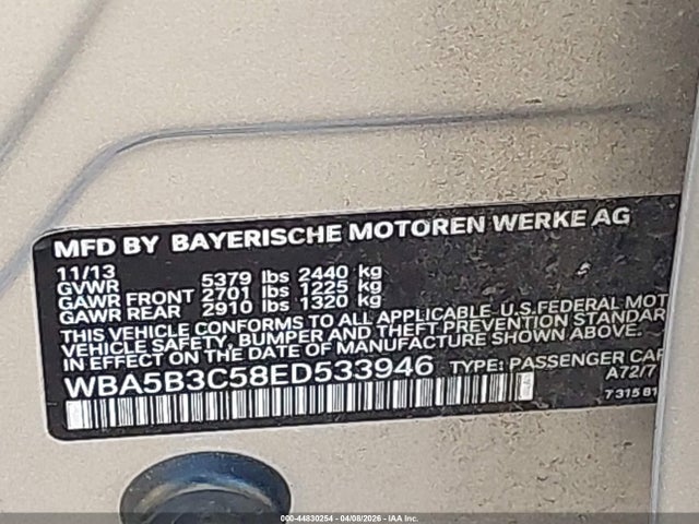 44830254 :رقم المزاد ، WBA5B3C58ED533946 vin ، 2014 Bmw 535i Xdrive مزاد بيع