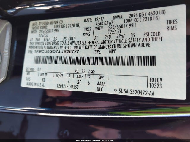 2018 FORD ESCAPE 1FMCU0GD7JUB26727 Photo 8