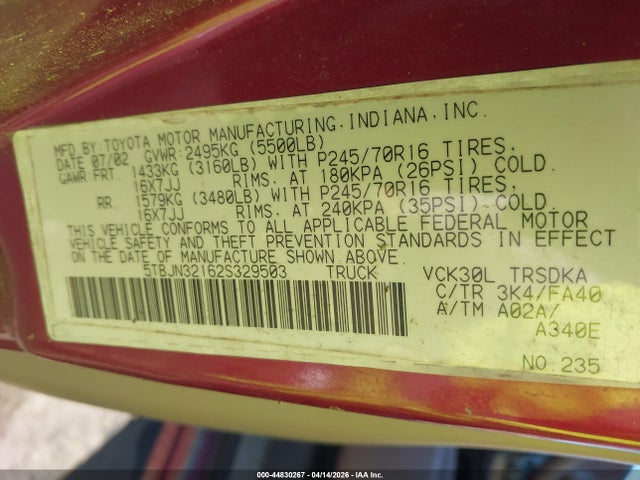 2002 TOYOTA TUNDRA 5TBJN32162S329503 Photo 8