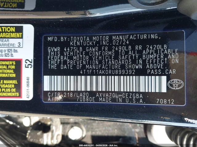 4T1F11AK0RU899392 Toyota CAMRY XLE