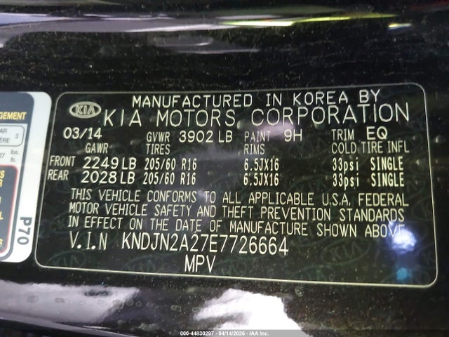 44830297 :رقم المزاد ، KNDJN2A27E7726664 vin ، 2014 Kia Soul مزاد بيع