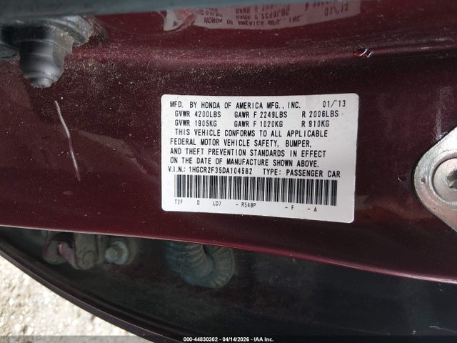 Продаж на аукціоні авто 2013 Honda Accord Lx, vin: 1HGCR2F35DA104582, номер лоту: 44830302