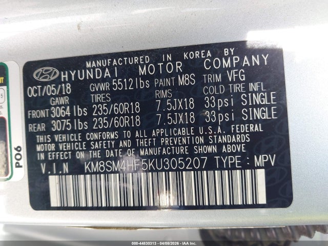 2019 HYUNDAI SANTA FE XL KM8SM4HF5KU305207 Photo 8