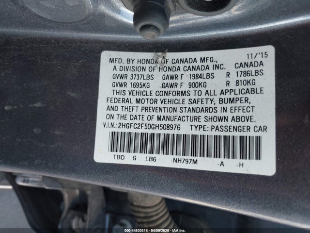 Honda Civic Lx 2016 2HGFC2F50GH508976 Image 9