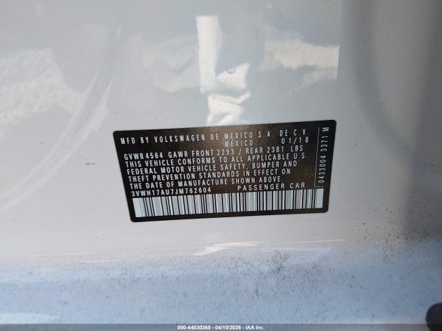Aukcja sprzedaży 2018 Volkswagen Golf Alltrack Tsi S/tsi Se/tsi Sel, vin: 3VWH17AU7JM762604, numer aukcji: 44830360