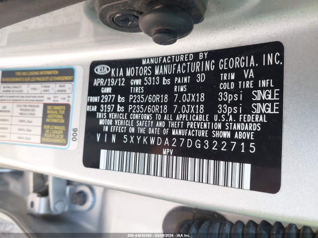 Продаж на аукціоні авто 2013 Kia Sorento Sx V6, vin: 5XYKWDA27DG322715, номер лоту: 44830368