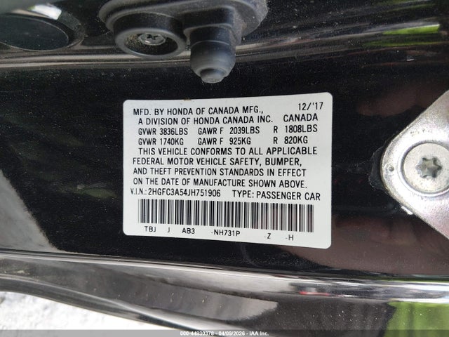 2018 Honda Civic Si მანქანა იყიდება აუქციონზე, vin: 2HGFC3A54JH751906, აუქციონის ნომერი: 44830378