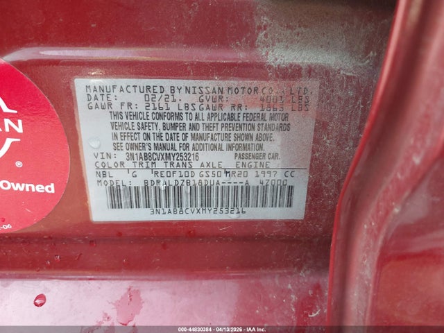 Продажа на аукционе авто 2021 Nissan Sentra Sv Xtronic Cvt, vin: 3N1AB8CVXMY253216, номер лота: 44830384