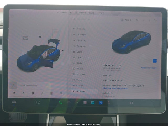 2019 Tesla Model 3 Long Range/performance მანქანა იყიდება აუქციონზე, vin: 5YJ3E1EB2KF194999, აუქციონის ნომერი: 44830417
