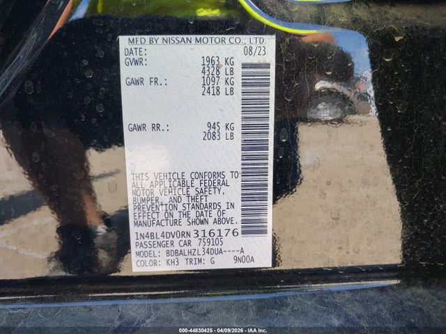 2024 Nissan Altima Sv Fwd მანქანა იყიდება აუქციონზე, vin: 1N4BL4DV0RN316176, აუქციონის ნომერი: 44830425