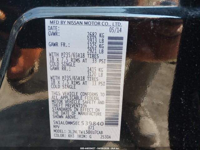 Продаж на аукціоні авто 2014 Infiniti Qx60, vin: 5N1AL0MM5EC539840, номер лоту: 44830427